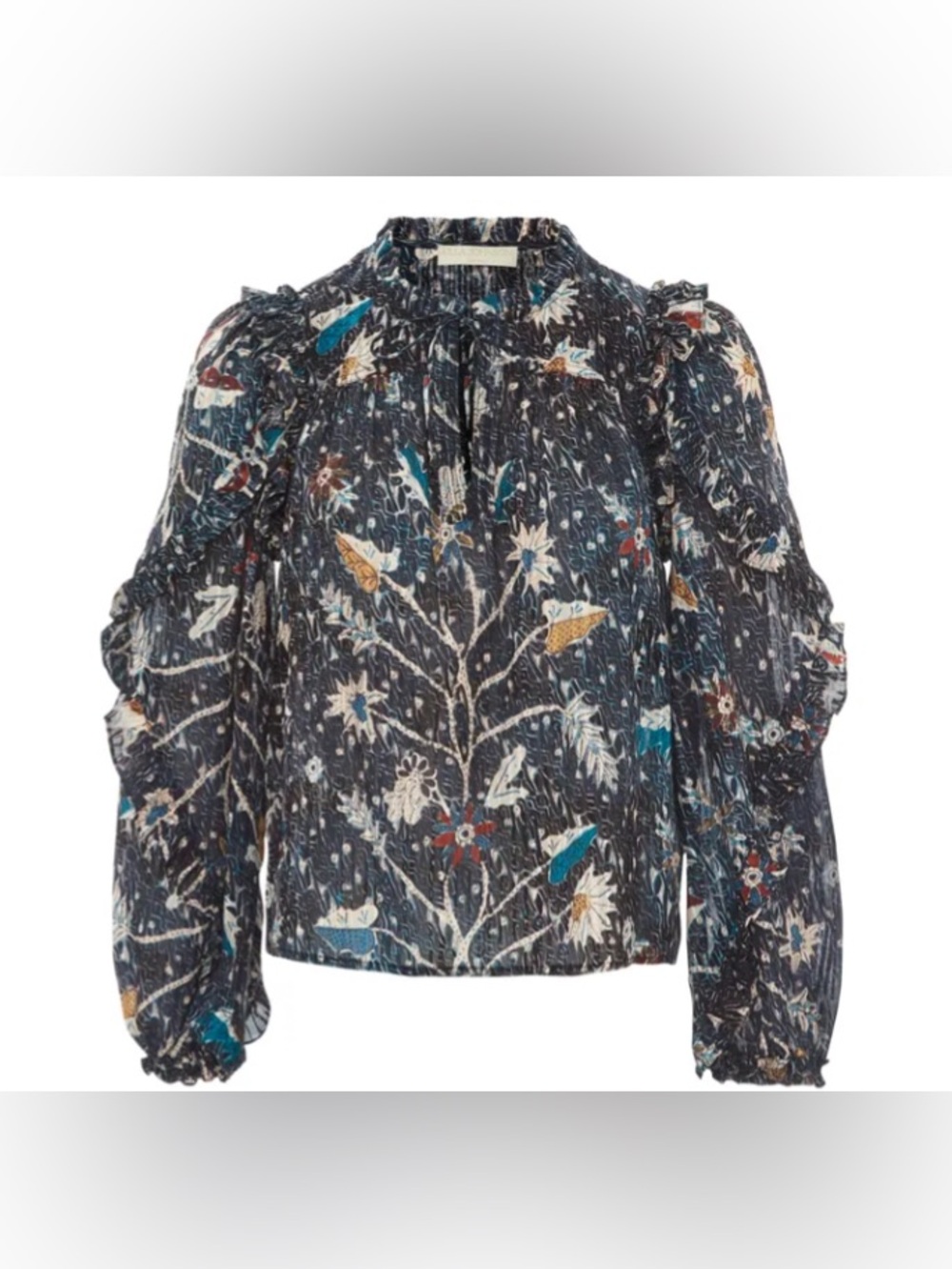 Ulla Johnson Navy Multicolor Floral & Bird Print Blouse